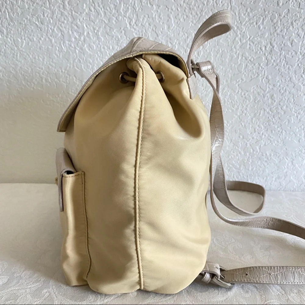 Tosca blu beige leather front pocket nylon backpack